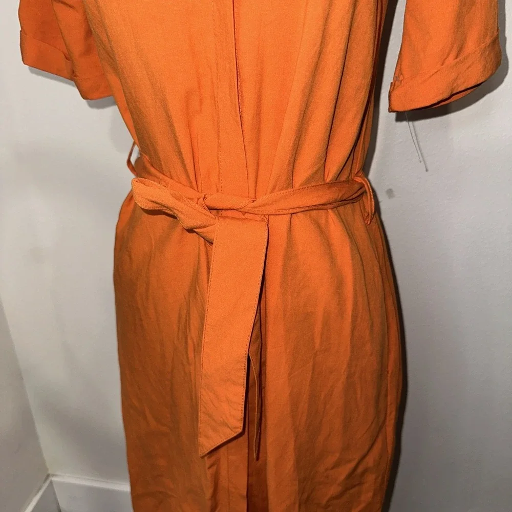 Ivo Nikkolo  Orange Button Up Linen Dress Short Sleeve Size XS‎ Waist Belt